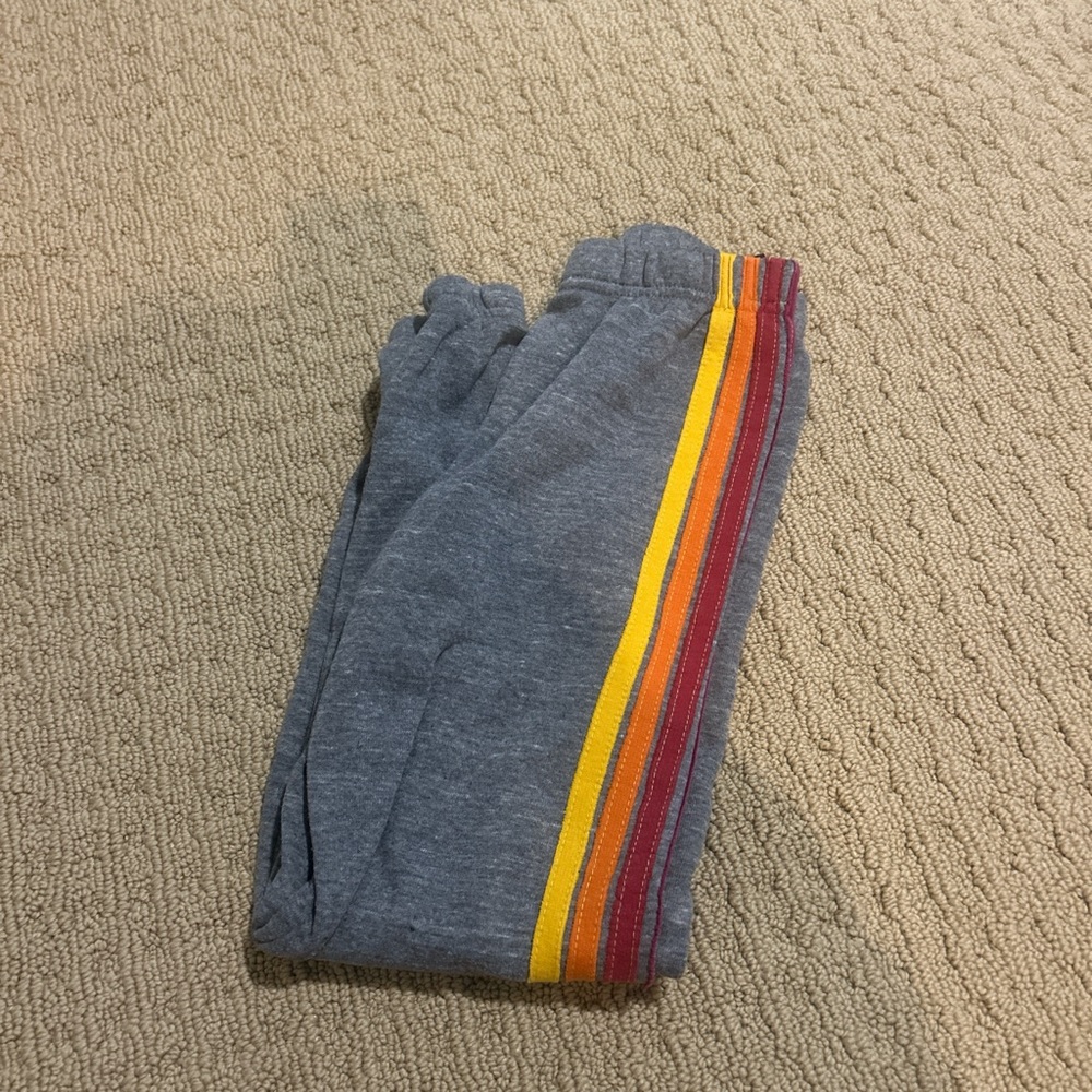 Aviator Nation Kids Gray Sweatpants with Red and Yellow Stripes